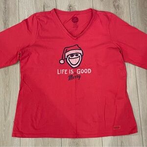 Women’s Life Is Good V Neck Christmas Shirt